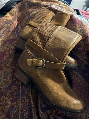 UGG Chestnut Suede Ankle Booties with Buckle Strap